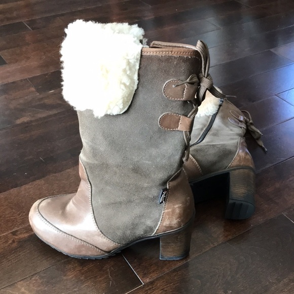 PAJAR Couture Collection Fur Trimmed Suede & Leather Heeled Boots Size 7.5 - Picture 11 of 13